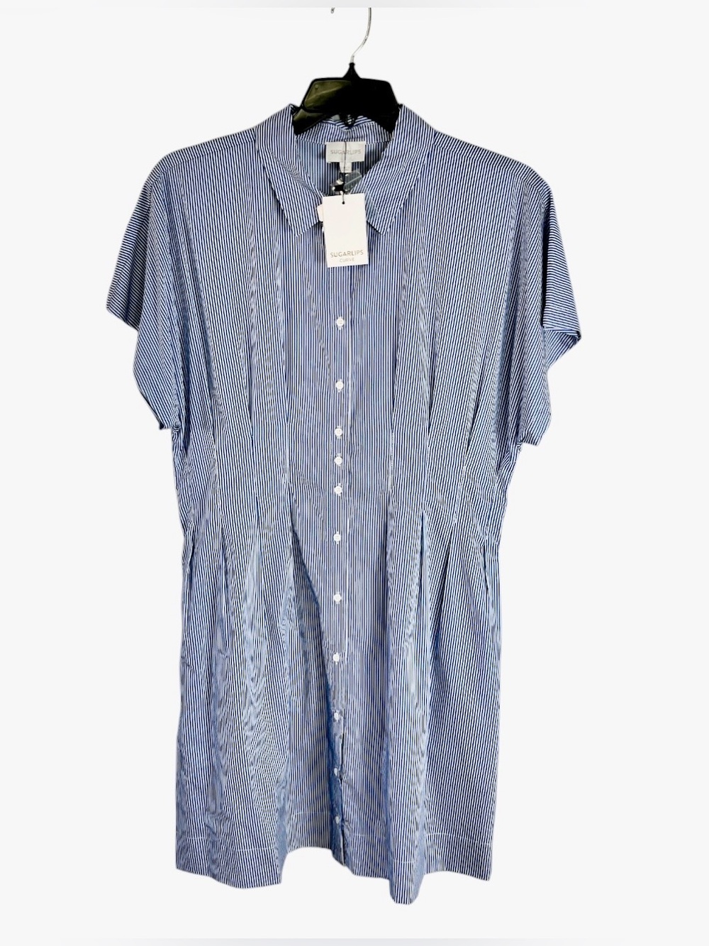 NWT Sugarlips Curve Blue and White Striped Shirt Dress Size 1X MSRP 89